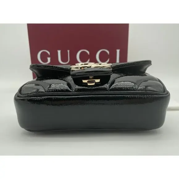 NEW!  GUCCI BLACK PATENT LEATHER MARMONT GG CROSSBODY BAG PURSE BOX AUTHENTIC - Picture 10 of 13